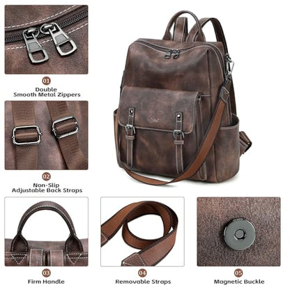 AGLOD Backpack Purse for Women PU Leather Back Packs Designer Ladies Shoulder Bag Fashion Faux Work Travel Handbags - color: Two-toned Coffee