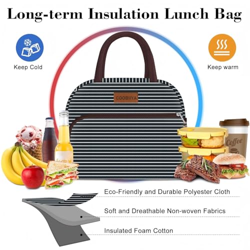 Coobiiya Lunch Bag Women, Lunch Box for Women Adult Men, Small Leakproof Cute Lunch Tote Large Capacity Reusable Insulated Cooler Lunch Container for Work/Office/Picnic/Travel-Black Plaid - color: Black Plaid