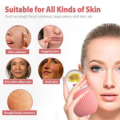 XHJRI Ice Cube Roller Massager for Face, Eyes and Neck Naturally Conditioning and Skin Care,De-Puff Eye Bags,Reduce Migraine Pain,Reusable Massage Silicone Ice Mold (Pink) - color: Pink