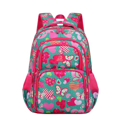 MYGOO Girls School Backpack Campus Butterfly Aqua Bookbag for Elementary Middle School Ages 5-12, 17 inch Large Capacity 24L Kids Student Travel Bags - color: Campus Butterfly Aqua
