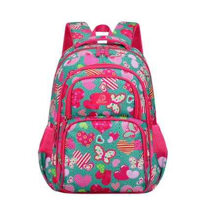 MYGOO Girls School Backpack Campus Butterfly Aqua Bookbag for Elementary Middle School Ages 5-12, 17 inch Large Capacity 24L Kids Student Travel Bags - color: Campus Butterfly Aqua