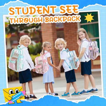 Amylove 8 Pcs Operation Christmas Items Bulk Clear Backpack PVC with Water Bottles for Kids Transparent Backpacks Heavy Duty Bookbag Set for School Classroom Students Back to School Supplies
