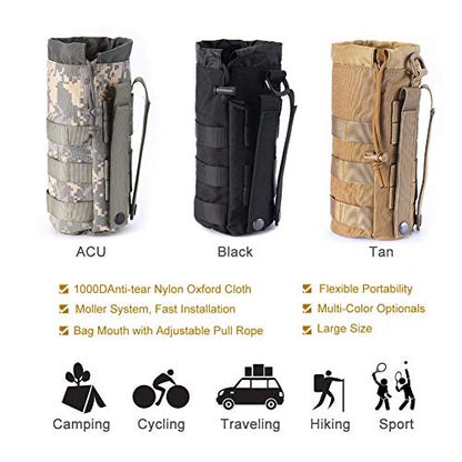 Upgraded Sports Water Bottles Pouch Bag, Tactical Drawstring Molle Water Bottle Holder Tactical Pouches, Travel Mesh Water Bottle Bag Tactical Hydration Carrier - color: Black-1Pack