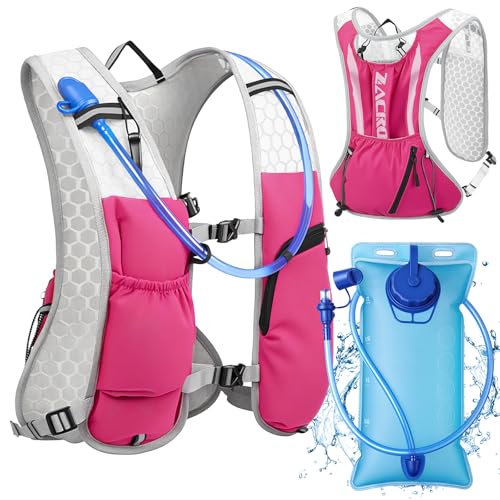 Zacro Running Hydration Vest Backpack, Running Vest with 2L Water Bladder for Men Women, Lightweight Water Backpack for Running, Hiking, Climbing, Camping, Cycling - color: Rose Pink