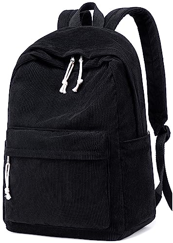 BTOOP School Backpack for Teens Large Corduroy Bookbag Lightweight 15.6 inch Laptop Bag for Girls Women Casual High School College - color: Black