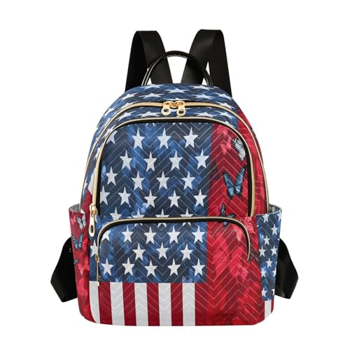 American Flag Butterfly Mini Backpack Purse for Women Shoulder Bag Fashion Daypack Ladies Handbag Lightweight Travel Bag Rucksack - color: American Flag Butterfly, size: Small