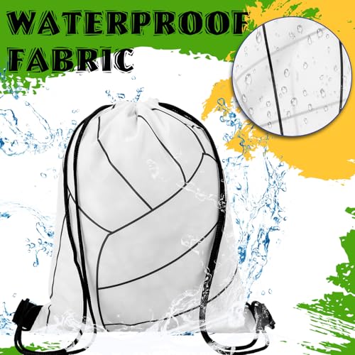 Dansydaisy 12 Pcs 12 In Volleyball Drawstring Backpack Bag Goodie Snack Gift Bags Sports Party Favors String Backpack Bulk(White) - color: White