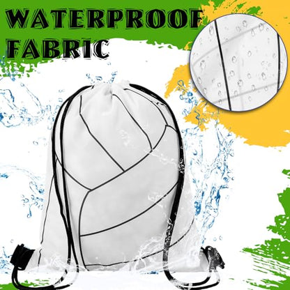 Dansydaisy 12 Pcs 12 In Volleyball Drawstring Backpack Bag Goodie Snack Gift Bags Sports Party Favors String Backpack Bulk(White) - color: White