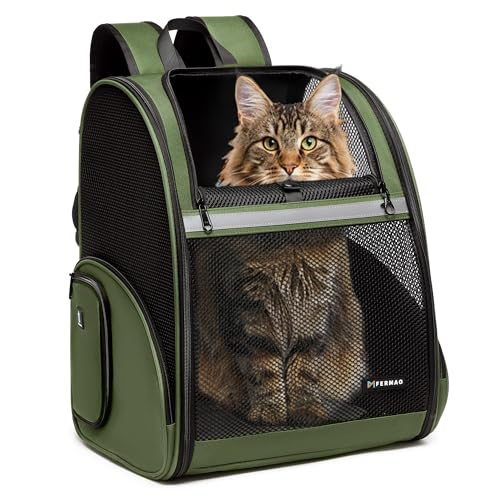 Pet Backpack Carrier, Large Cat Carrier Backpack Up to 20 Lbs with Breathable Mesh, for Medium Large Cats or Small Dogs, Travel Hiking Camping Backpack (DarkGreen-XL) - color: DarkGreen, size: X-Large