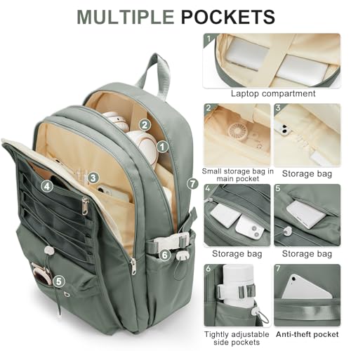 Backpacks For College Students Women,Aesthetic Bookbag,Casual Dayback Small Travel Backpacks,Waterproof Middle School Backpack For Teens Girls Boys(Green) - color: C3-green