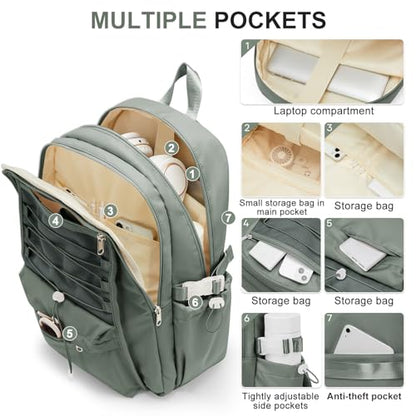 Backpacks For College Students Women,Aesthetic Bookbag,Casual Dayback Small Travel Backpacks,Waterproof Middle School Backpack For Teens Girls Boys(Green) - color: C3-green