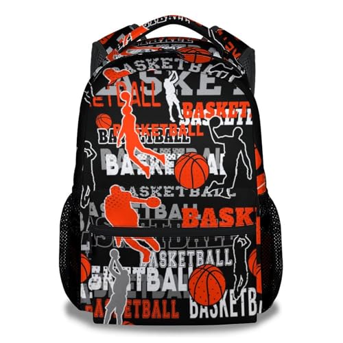 Mercuryelf Basketball Backpack for Boys Girls, 16 Inch Black Backpacks for School Travel, Cool Lightweight Bookbag for Kids - color: Basketball-1