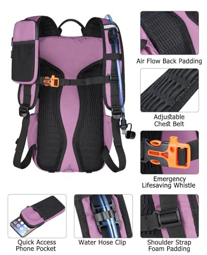NOOLA Hydration Backpack with 3L Water Bladder - 25L Water Backpack for Hiking, Cycling, Running, Biking - Lightweight Hiking Pack Bag with Rain Cover, Phone Holder and Trekking Pole Holders, Purple - color: Purple, size: 25 Liters