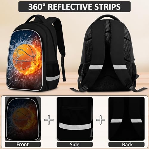 School Backpack for Boys - 4pcs Basketball Boys Backpack with Lunch Box and Pencil Case for Kids Children Teens Elementary Middle School - Students Bag for Ages 6-18,17″Bookbag Travel Back Pack - color: Basketball-02-backpack Set
