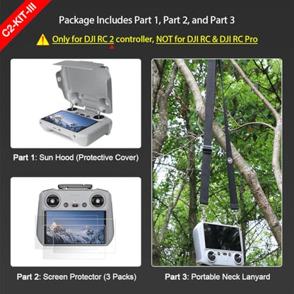 Arzroic RC 2 Protective Sun Hood Kit with Screen Protector & Neck Lanyard for DJI Mini 5 Pro/Avata 360/Mini 4 Pro/Mavic 4 Pro/Flip/Air 3S/Air 3 Accessories - style: Sun Hood + Screen Protector + Lanyard