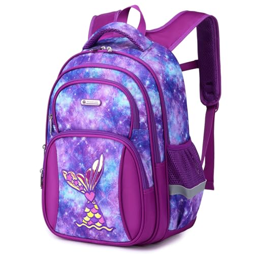 Cusangel Backpack for Girls Boys School Bookbags Kindergarten Elementary Lightweight Waterproof Multifunctional Large Capacity for Backpack (16 inch Fun Prints) - color: Purple Mermaid 16in