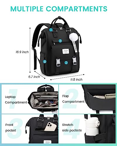 LOVEVOOK School Backpack for Student,15.6 Inch College Backpack, Light Weight Cute Bookbag for Girls, Waterproof Casual Daypack Laptop Backpack fits School Travel Casual（Black）