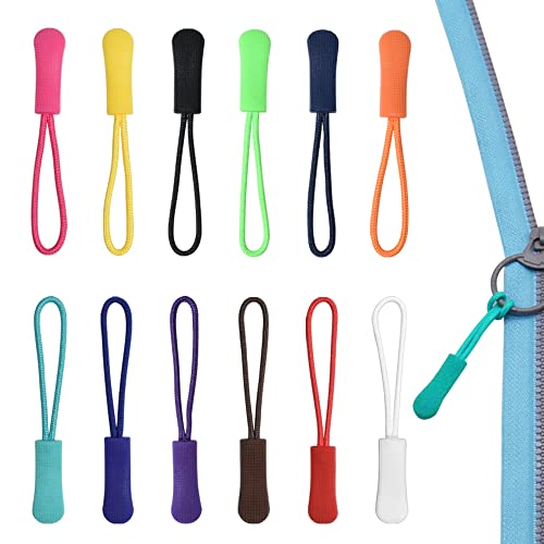 120Pcs Zipper Pulls Zip Extension Fixer with Nylon Rope Replacemen for Backpacks, Jackets, Luggage, Clothes 12 Color