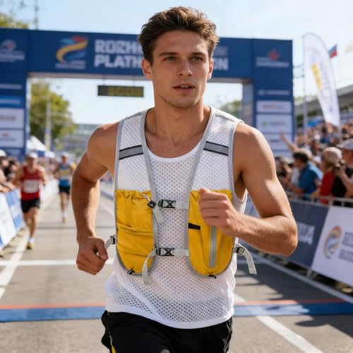 Hydration Backpack Lightweight Running Vest for Women Men with 500ml Soft Flask Hiking Daypack - color: Yellow+500ml Soft Flask
