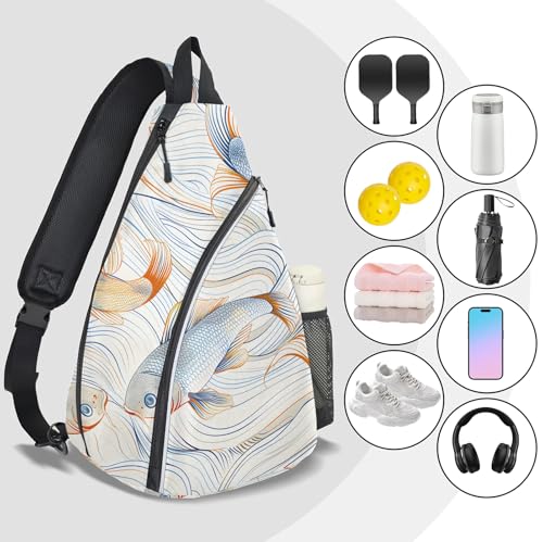 Pickleball Bag for Women Men Adjustable Crossbody Sling Backpack Hold Pickleball Paddle Water Bottle - color: Multicolor 6