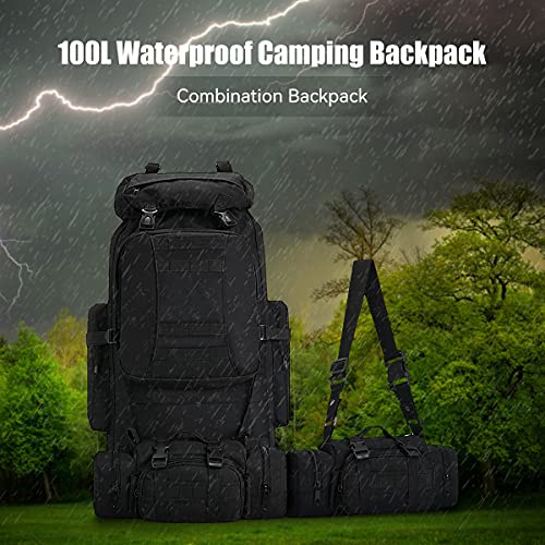 100L Camping Hiking Backpack,Molle military Tactical rucksack backpack,Waterproof Lightweight Hiking Backpack (Black) - color: Black
