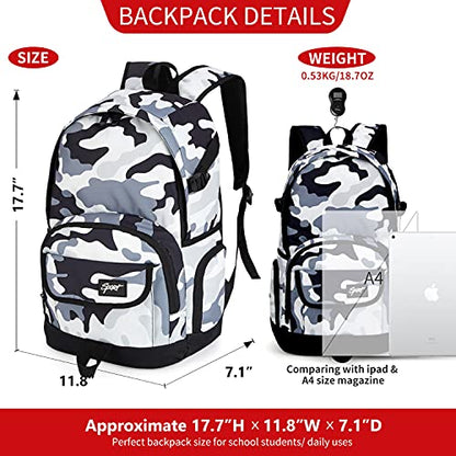 rickyh style School Backpack Travel Bag for Men & Women Lightweight College Back Pack with Laptop Compartmen - color: 04camouflage White