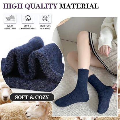 MOGGEI 5 Pairs Womens Merino Wool Socks Hiking Warm Winter Thick Thermal Crew Cozy Cabin Ladies Gift Comfy Boot Work Socks - color: Solid Color B