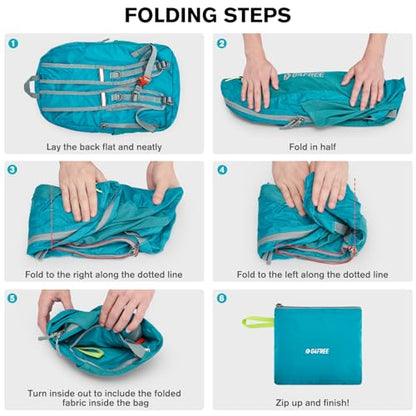 G4Free 24L Lightweight Packable Hiking Backpack Sport Travel Daypack Water Resistant for Women Men - color: Peacock Blue