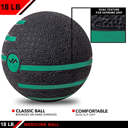 JFIT Dual Texture Medicine Ball – Weighted Exercise Ball for Strength, Core & Functional Fitness Training - style: 18lb