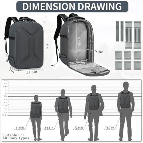 Camera Backpack, Hardshell DSLR Photography Camera Bag with Rain Cover, Waterproof Hard Shell Camera Case with Tripod Holder & 15.6" Laptop Compartment Compatible with Canon/Nikon/Sony/DJI Mavic Drone - color: Grey