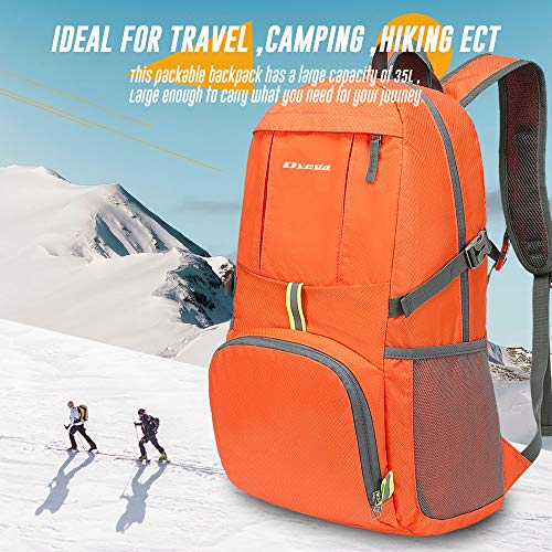 35L Lightweight Packable Backpack Waterproof Durable Hiking Travel Backpack Daypack - color: Orange