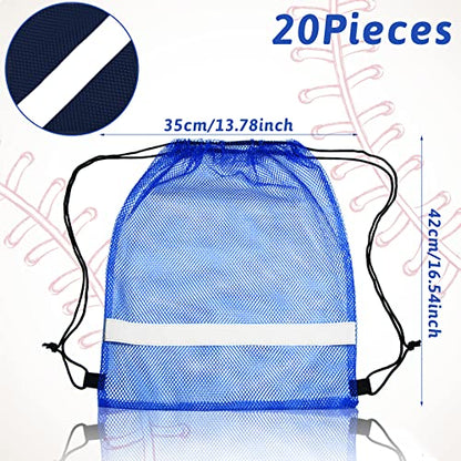 Saintrygo 20 Pcs Reflective Mesh Drawstring Bag 16.54 x 13.78 Inch Quick Drying Swimming Sport Beach Bag Swimming Athletic Gym Clothes Beach Sports Storage(Blue) - color: Blue