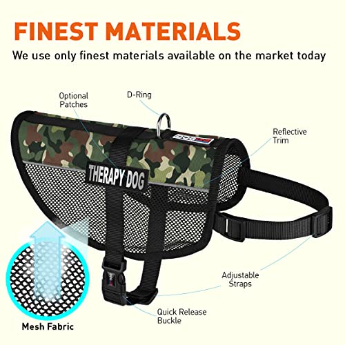 Dogline MaxAire Vest Therapy Dog Removable Patch Adjustable Harness Reflective for Puppies Small Medium and Large Dogs 17 by 21 Inch Girth Green Camo - color: Green Camo, size: Girth 17 by 21"