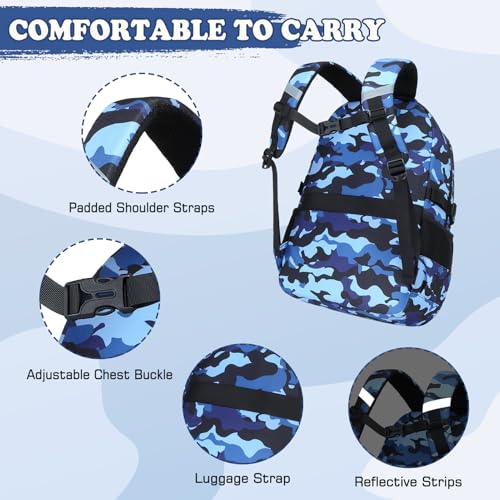 Camo Backpack for Boys, Tactical Boys Backpack with Lunch Box Pencil Case, Kids Backpacks with USB Charging Port, Military Army School Bookbag for Teen Boy Elementary Middle High School Camp - color: Black-blue