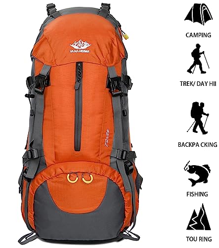 Esup 50L Hiking Backpack Men Camping Backpack with rain cover 45l+5l Lightweight Backpacking Backpack Travel Backpack - color: Orange