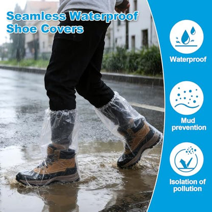20 Pcs Longer Waterproof Shoe Covers for Rain, Non-Slip Disposable Rain Shoe Covers, Plastic Shoe Ponchos, Thickened PE Material Boot Covers for Men and Women (Clear) - color: 20pcs(longer)-clear