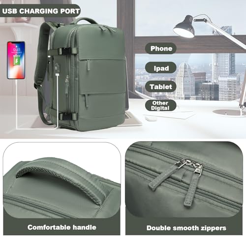 Somago Travel Backpack Carry On Casual Daypacks Rucksack Anti Theft for 15.6 Inch Laptop Business Backpack with Shoe Compartment Dry Wet Pocket USB Charger Port (Army Green) - color: Army Green