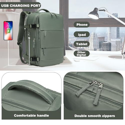Somago Travel Backpack Carry On Casual Daypacks Rucksack Anti Theft for 15.6 Inch Laptop Business Backpack with Shoe Compartment Dry Wet Pocket USB Charger Port (Army Green) - color: Army Green