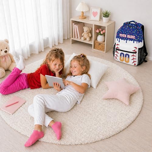 Personalized Baseball Drip Backpack, Blue Ice Cream Print Travel Bag, Multi Pocket Everyday Backpack (#4) - color: #4