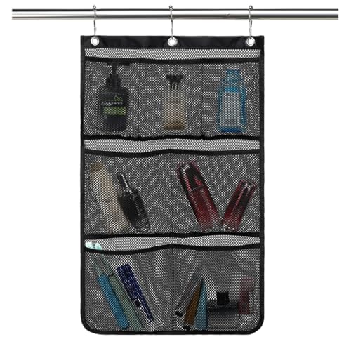 GYEUKHAM Mesh Shower Caddy Hanging Organizer with 7 Pockets and Hooks, Portable Quick Dry Bathroom Storage for College Dorm, Cruise, RV, Gym, Travel Toiletry Bag, Black, 1 Pack - color: Regular-Black-1 Pack
