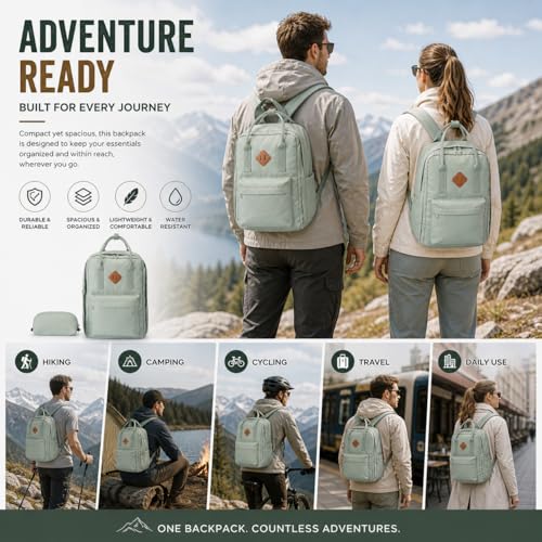 Travel Backpack for Women & Men, Laptop Backpack Fits 15.6 Inch Laptop, Water-Resistant Durable Computer Bag for Work, College & Daily Commute (Light Green) - color: Light Green