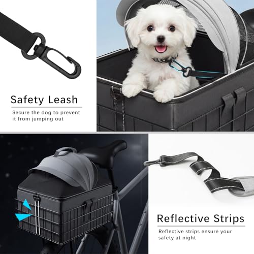YEEGO DIRECT Dog Bike Basket for Rear Rack, 2-in-1 Pet Carrier & Cargo Basket, Detachable Dog Carrier for Bicycle with Safety Leash, Fits Small Medium Dogs Cats up to 20 LBS, Basket Patented Design