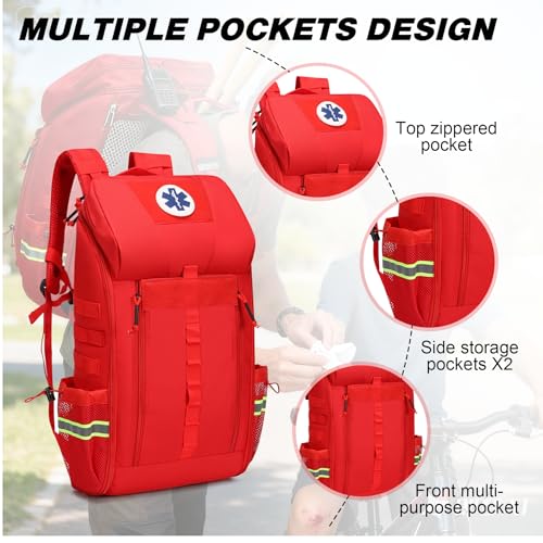 First Aid Backpack Empty Medical Bag,Emergency Bag,Medical Supplies Backpack for Nursing Student,Therapist,Doctors - color: Red
