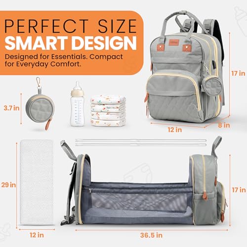 Diaper Bag Backpack with Changing Station | 600D Oxford Waterproof Baby Bag for Mom & Dad | Large Baby Diaper Bag Boy Girl | 16 Pockets, USB Charging Port, Foldable Pad - color: Grey