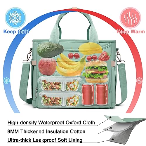 AIJIEKE Large Insulated Lunch Bag for Men Women, Leakproof Work Lunch Box | Keeps food fresh 8-12 hours. Spacious multi-pocket design with a removable strap. Water-resistant and easy-wipe interior - color: Green