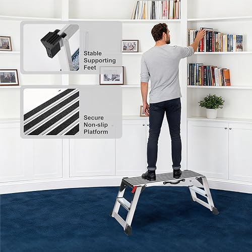 Aluminum Drywall Stool Ladder Platform,Heavy Duty Scaffolding Ladder Stand,Folding Work Bench Stepladder Stool with Non-Slip Feet,Perfect for RV Cleaning,Home Painting (50.80''X11.80''19.70'') - size: 50.80''X11.80''19.70