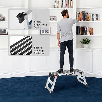 Aluminum Drywall Stool Ladder Platform,Heavy Duty Scaffolding Ladder Stand,Folding Work Bench Stepladder Stool with Non-Slip Feet,Perfect for RV Cleaning,Home Painting (50.80''X11.80''19.70'') - size: 50.80''X11.80''19.70