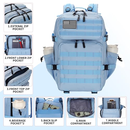 Lovelinks21 45L Tactical Assault Backpack 3 day assault pack with Molle Waterproof backpack Rucksack for Tactical Backpacks (Light blue) - color: Light Blue