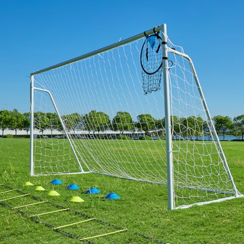 Soccer Goals for Backyard Soccer Goal 12x6 Big 10x6.5 8x6 6x4FT Soccer Goals for Youth Adults and Kids Large Metal 2" Goal Post with Agility Ladder and Target Net Soccer Cones Practice Equipment - style: 10×6.5 FT