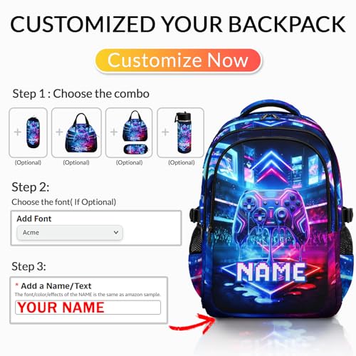 Personalized Gaming Backpack for Kids Teens School Backpacks for Boys Game Lovers, Lightweight Gamer Bookbag for Kindergarten Primary Middle - color: Sliver
